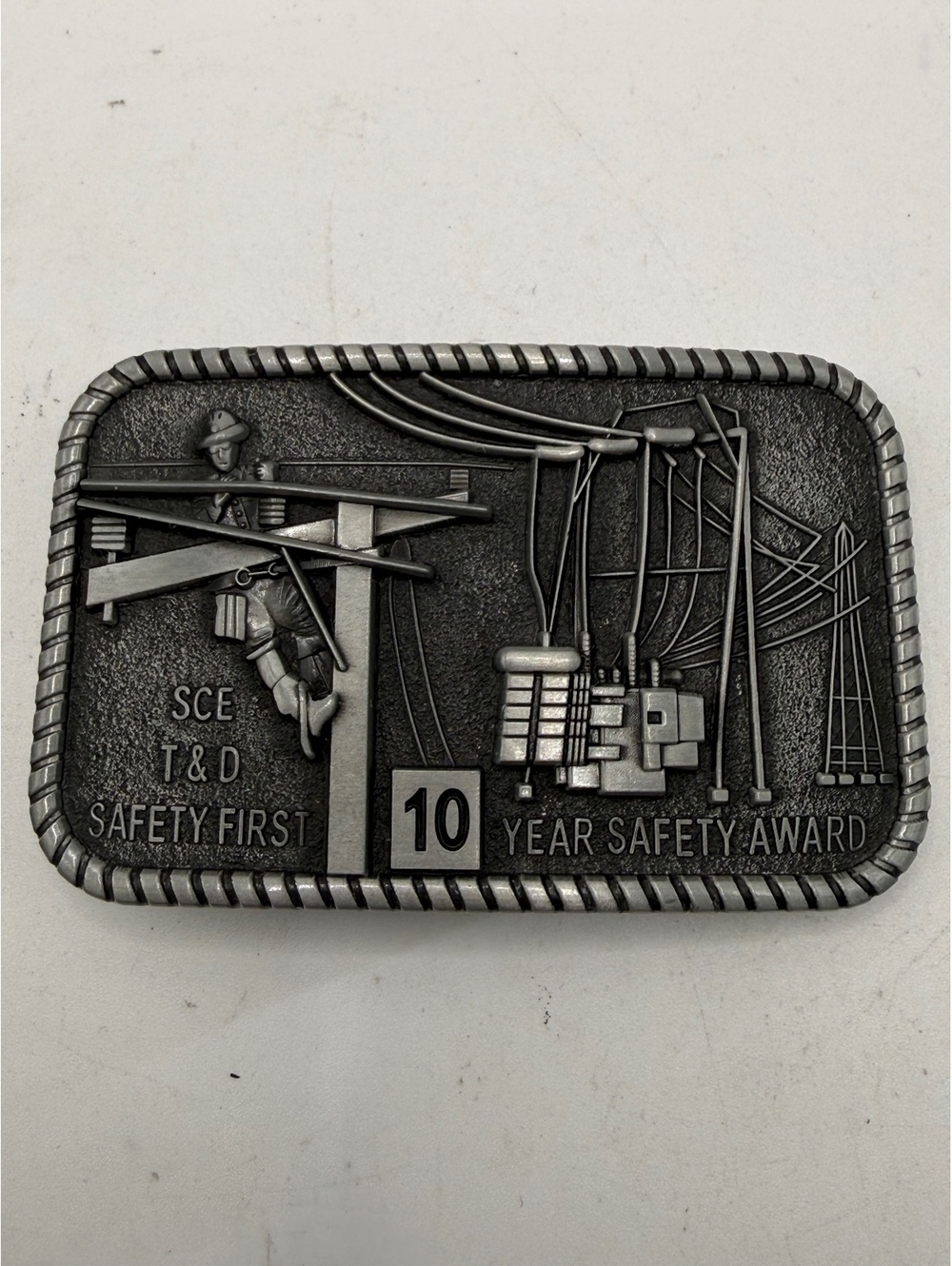 Vintage SCE Southern California Edison 10 Year Safety Award Belt Buckle T&D